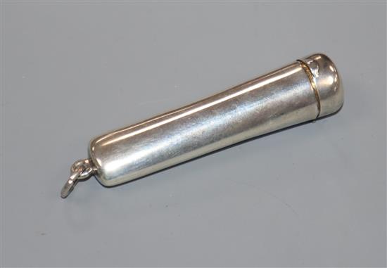 An early 20th century 9ct mounted amber cigarette holder, in a George V silver case, 72mm.